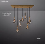 Modern Raindrop Pendant Light Lamp Luxury Round Brass High Ceiling Glass Lampshape Chandelier For Living Room Dining Room Stairs