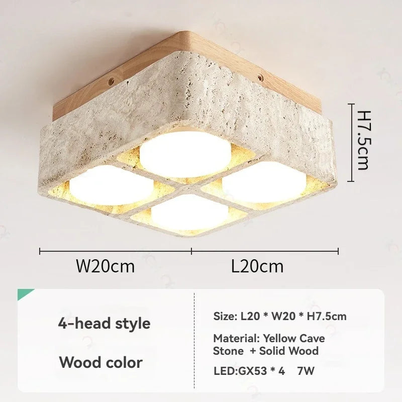 Square Yellow Travertine LED Recessed Ceiling Light - No Main Lamp Grid Spotlight Fixture for Living Room, Bedroom & Hallway