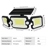 278 LED Solar Motion Sensor Outdoor Flood Light - 3-Head Waterproof Security Wall Lamp for Patio, Yard & Garage