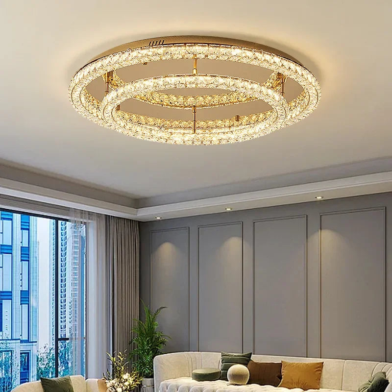 Luxuy gold LED Ceiling lamp modern crystals round ceiling chandelier for living room hotel hall bedroom restaurant lighting