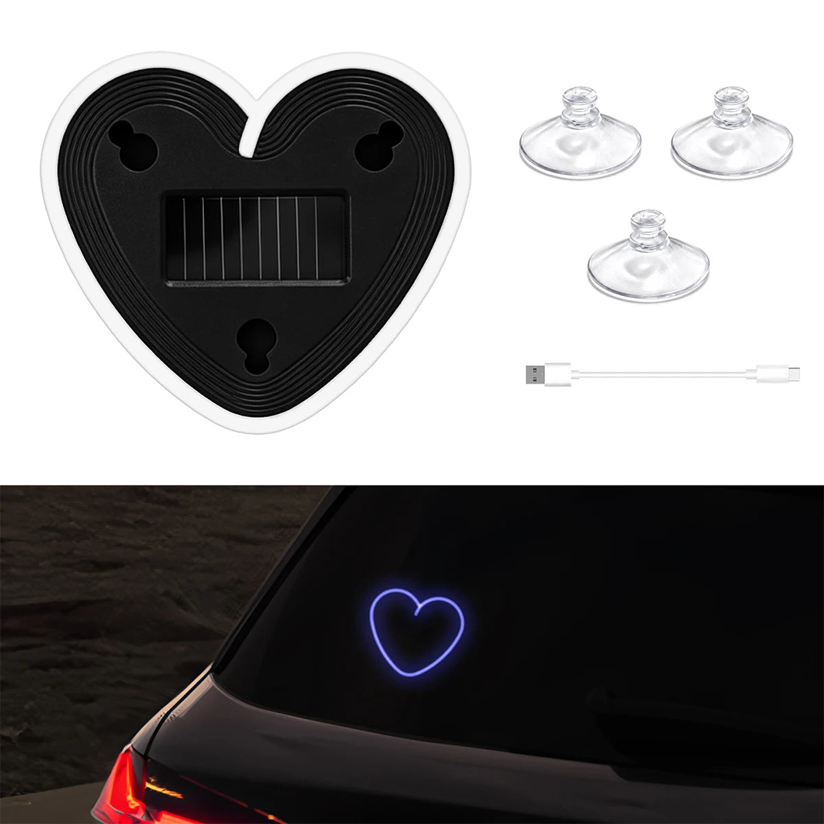 Universal Solar Heart-Shaped RGB LED Car Atmosphere Light - Dynamic Gradient Interior Ambient Decoration Lamp & Vehicle Accessory