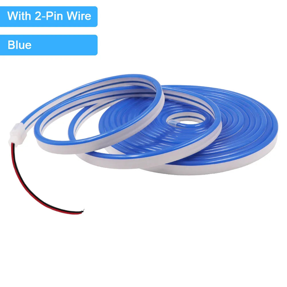 12V/24V Waterproof Flexible LED Neon Strip Light (6x12mm Silicone Rope) - DIY Neon Sign Light with DC Plug / 2-Pin Wire Option