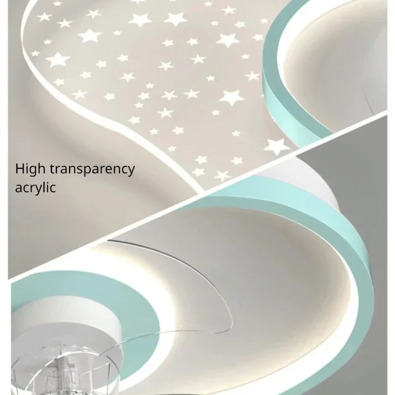 Nordic Ceiling Fan Lamp for Bedroom Kids Room Stylish Decor with Tiny LED Spotlights Ideal for Nursery and Children's