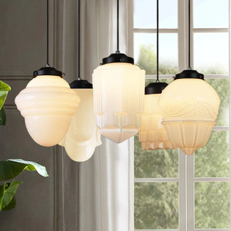 Modern Penthouse Milk White Glass Pendant Light European Retro Coffee Shop Decorative Lighting Fixtures Dining Room Hanging Lamp