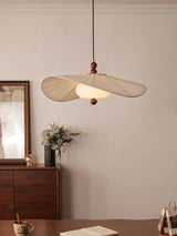 Wabi-Sabi Wood & Cloth Pendant Light - Retro Fabric Ceiling Chandelier Lamp Fixture with Glass Accents for Restaurant, Hotel & Home Decor