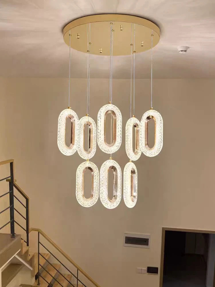 Modern LED Luxury Pendant Light Hanging Elliptical Staircase Chandelier Villa Living Room Pendent Lamp Kitchen Decorative Light