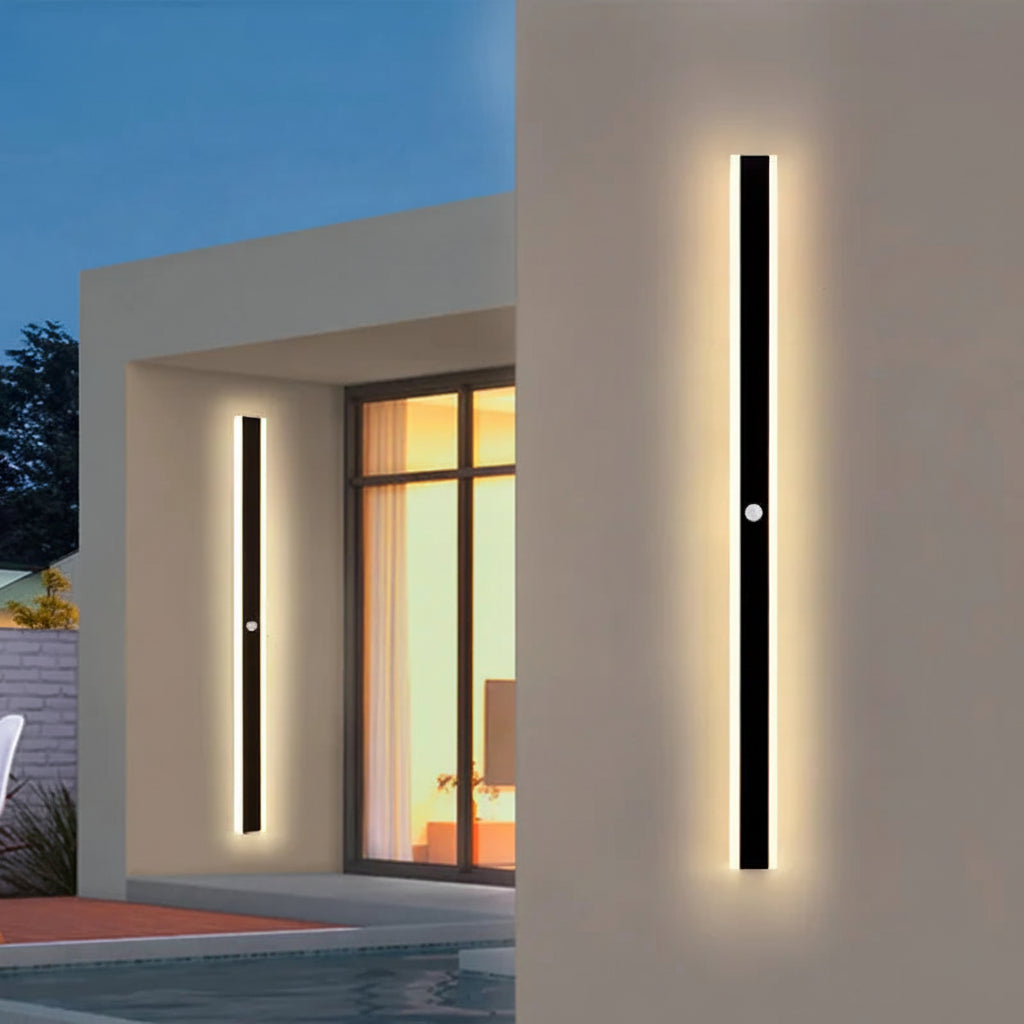 Outdoor Motion Sensor LED Long Wall Light (IP65 Waterproof, 90V-240V) - Modern Black Exterior Porch & Sconce Lamp Fixture for Villa, Garage & Garden