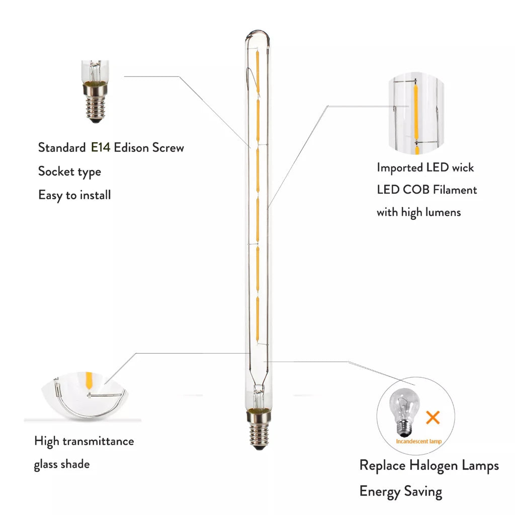 T20 E14 LED Filament Tube Bulb - Vintage Warm White Edison Light (3W-6W)
