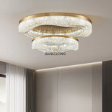Modern Italian Luxury Living Room Crystal Ceiling Light, Golden Circular Copper Dining Room Home Decoration Lamp, LED Decoration