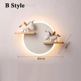 Children Room Doll Display Wall Lamps Ceramic Unicorn Character Bedroom Decoration Sconce Lustres LED Kid Room Night Wall Lights