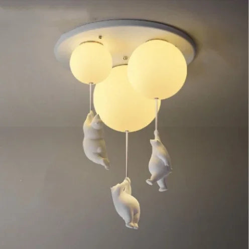 Round Modern Minimalist Bear-Shaped LED Resin Ceiling Light for Children's Rooms Boys' Girls' Bedrooms Indoor Home Decor Ambient