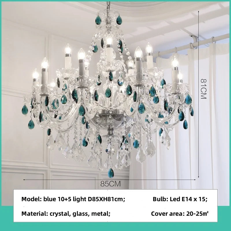 French Green Crystal Candle Chandelier Luxury Romantic Glass E14 Pendant Lights Living Room Art Decor Led Lamparas Bedroom Lamp