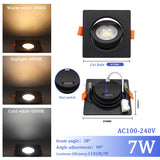 LED Change Color 3 CCT 3000K 4000K 6000K LED Ceiling Spotlight Embedded Light 7W AC 110V 220V Adjust 90°  1-10pcs Lighting Spot