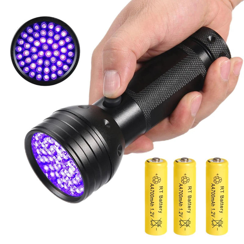 395nm UV Flashlight Black Light Waterproof 51 LED Flashlight Set with AA Battery for Home &amp; Hotel Inspection Pet Urine Detector