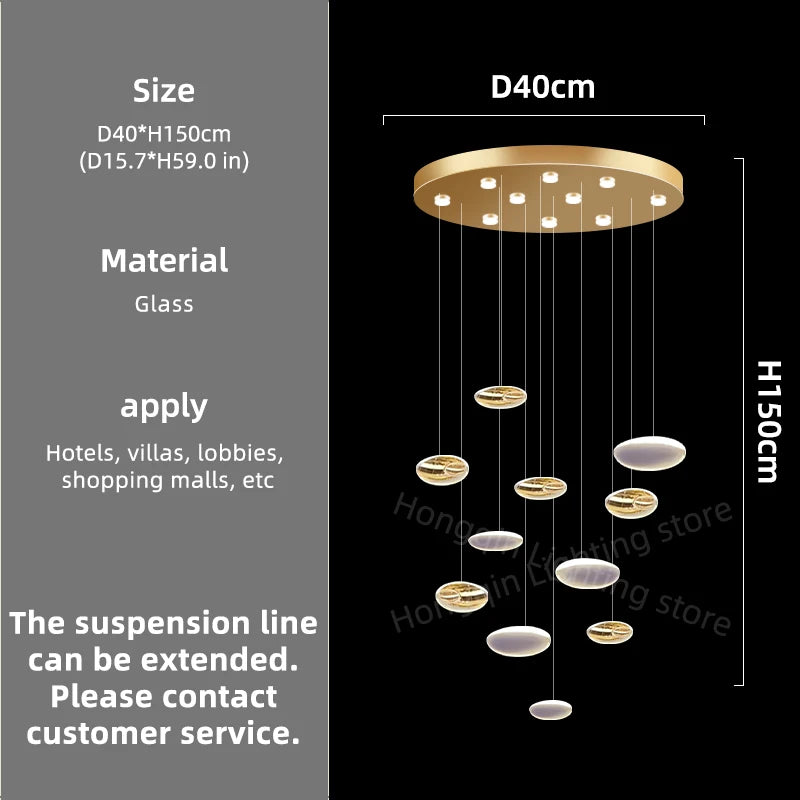 Customable Modern Chandelier Hotel Restaurant Lobby Pendant Light Luxury Villa High Ceiling Lighting Hall Glass Hanging Lamp