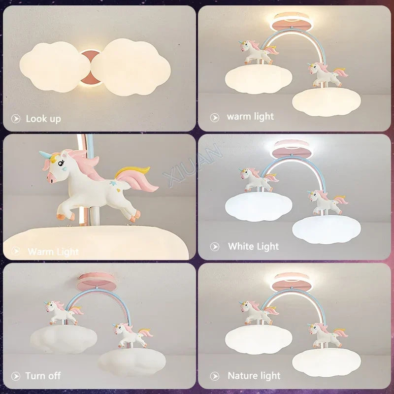 Nordic Child Unicorn Ceiling Light Dimmable for Girl Bedroom Nursery Children's Chandelier Home Decor Lighting Lusters Luminaire