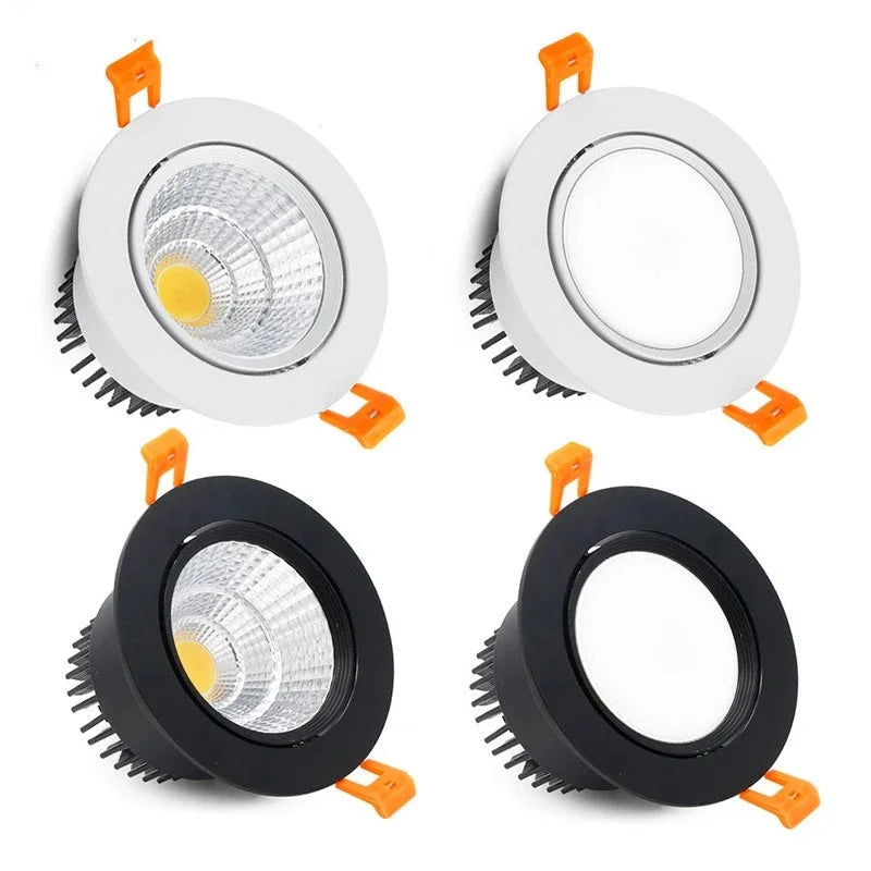 Tricolor Changeable Anti Glare Recessed LED Downlights 5W 7W 9W 12W 15W 20W COB Ceiling Lamp Spot Lights AC90-265V +Led Drive