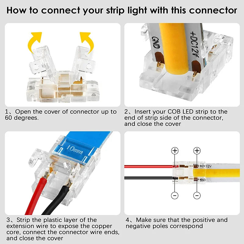 COB LED Wire Connector 5 8 10mm Connection Solderless Mini Buckle FCOB RGB CCT LED Strip Lights 2 3 4 Pin Connector With Wire