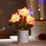 Pink Rose Flower Cordless Touch Lamp LED Artificial Flowers Gifts for Her Wife Girlfriend Small Table Lamp Night Light