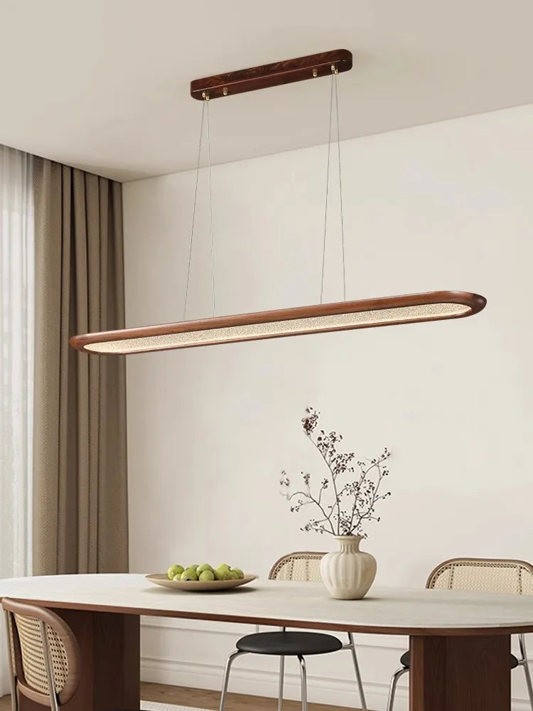 Modern Home Decoration Wooden Ceiling Chandelier Led Black Walnut Long Pendant Lamp for Dining Room Bar