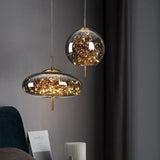 LED Nordic Net Red Bedside Chandelier Girl Light Glass Small  Luxury Long Line Personality Art Full of Stars Hotel Bar Xn