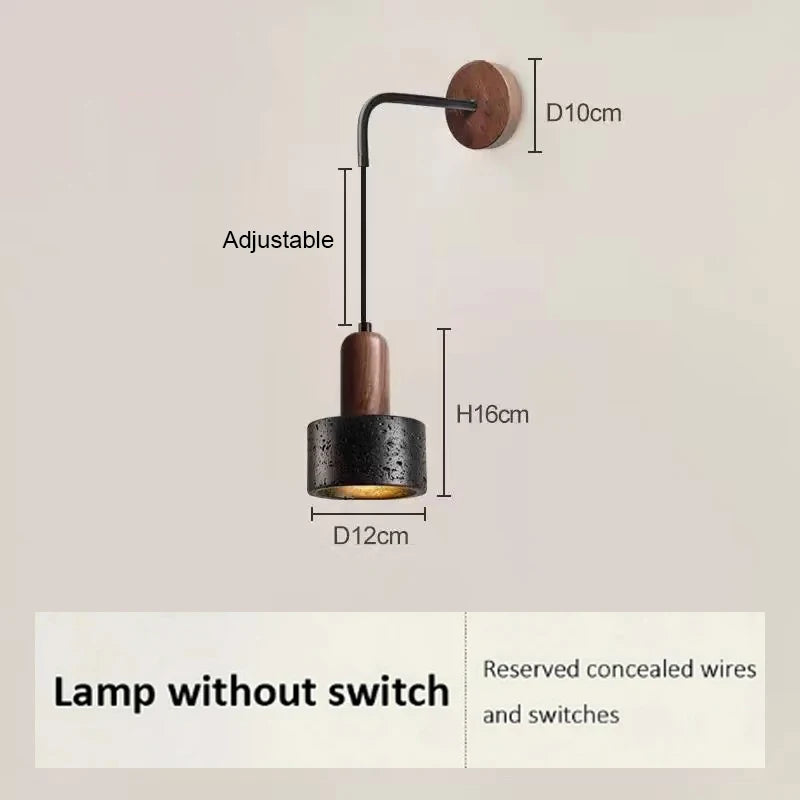 Yellow Travertine Wabi Sabi Black Stone Retro Wall Lamp E27 Bedside Home Decor Light for Bedroom Living Room Corridor