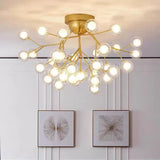 Nordic Golden Firefly Led Ceiling Chandeliers Creative Glass Bubble Light nordic Living Room Kids room decor Tree Branch Lights