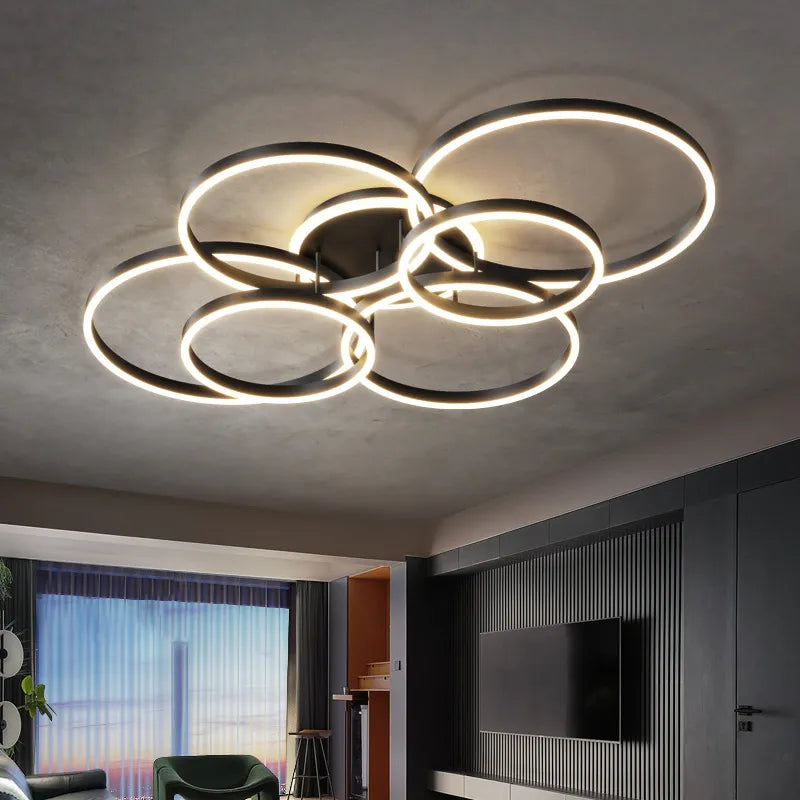 New Modern LED Chandelier Lighting For Living Study Bedroom Lamps Indoor Lighting Round Rings Foyer Luster Chandeliers Luminaire