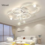 Modern Crystal Ceiling Light Dimmable Flush Mount LED Chandelier for Living Room Dining Room Hallway Lighting