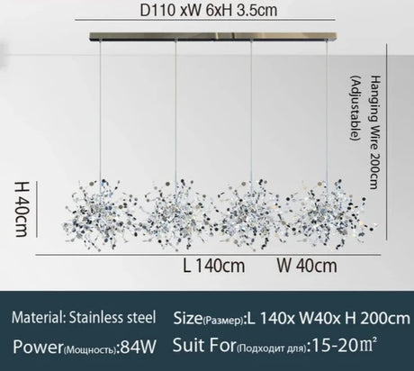 Nordic LED Chandelier Stainless Steel Chrome Leaf Personality Art Decors Living Dining Room Bar Table Hanging Lighting