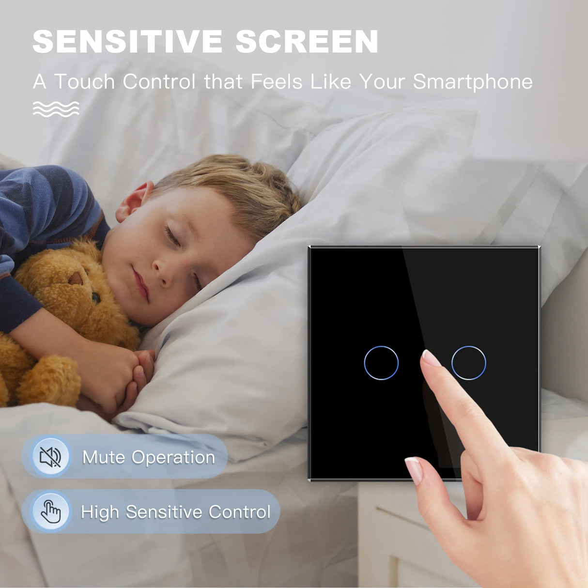 LED Wall Touch Switch 2Gang 1Way LED Dimmer Switch Light Dimmers Glass Panel EU Standard  220v Blue Backlight