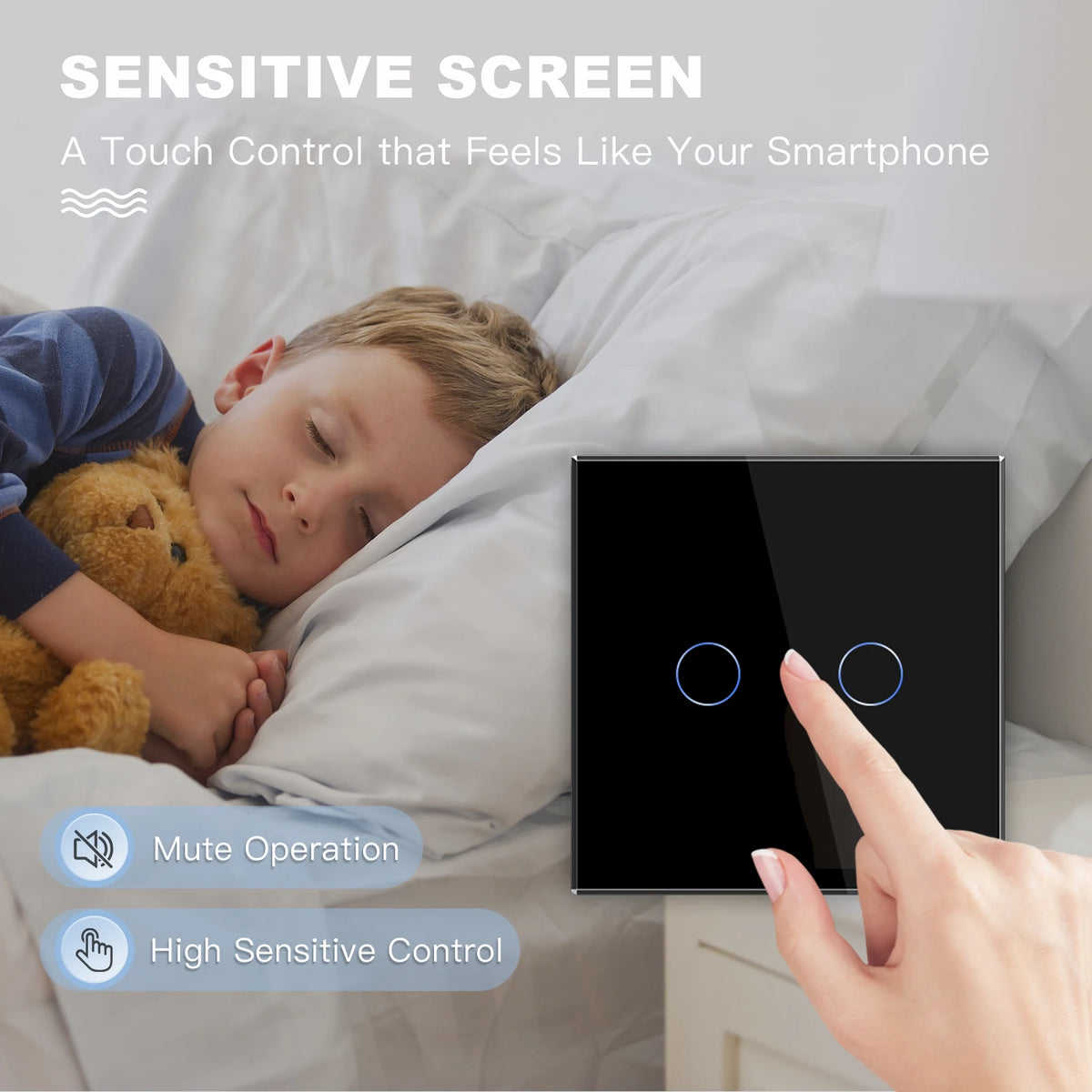 LED Wall Touch Switch 2Gang 1Way LED Dimmer Switch Light Dimmers Glass Panel EU Standard  220v Blue Backlight