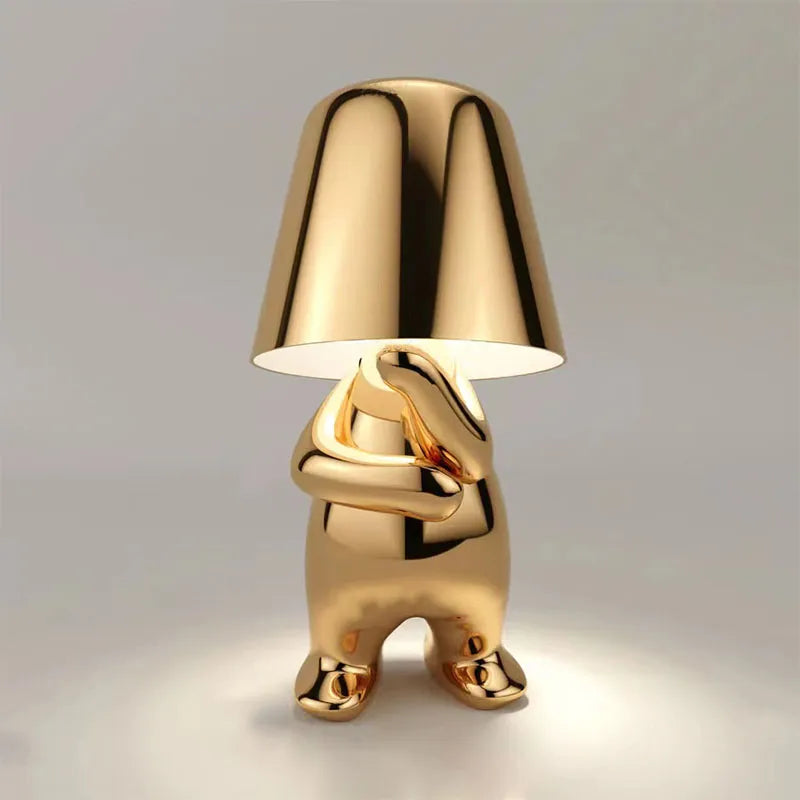  Little Golden Man Night Light Resin Led Table Lamp Coffee Bar Bedroom Room Decors Cartoon Thinker Lamp Children's Day Gift