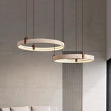 Wabi-sabi Natural Stone Pendant Light - Travertine Ring Suspension Luminaire