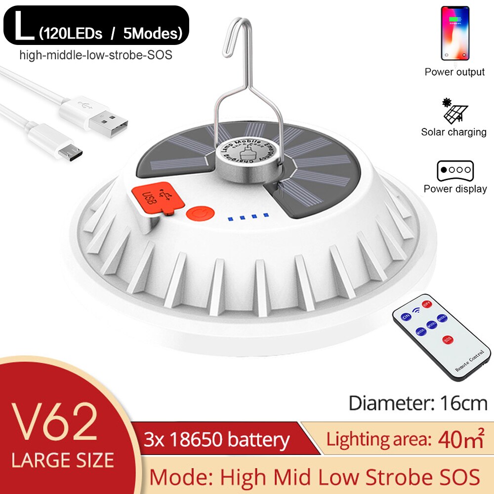 Solar Rechargeable Camping LED Lamp Bulb Remote Control  Charge Lantern Portable Emergency Night Market Light Outdoor Home