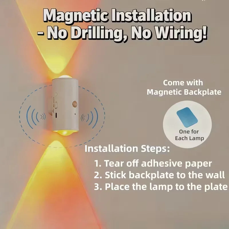 RGB Motion Sensor LED Wall Lights - Rechargeable Magnetic Night Light with Remote (16 Colors)