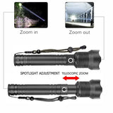 Super Bright Rechargeable LED Tactical Torch with Zoom USB Powerful XHP70.2 Flashlight Camp Lamp Using 18650 Or 26650 Battery