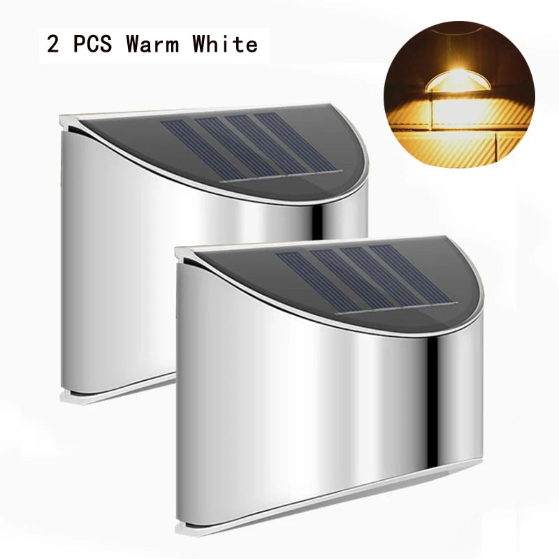 Stainless Steel Solar Wall Lights (2-Pack) - IP65 Waterproof Outdoor LED Deck, Fence & Step Lamp for Garden, Yard & Pathway Decor