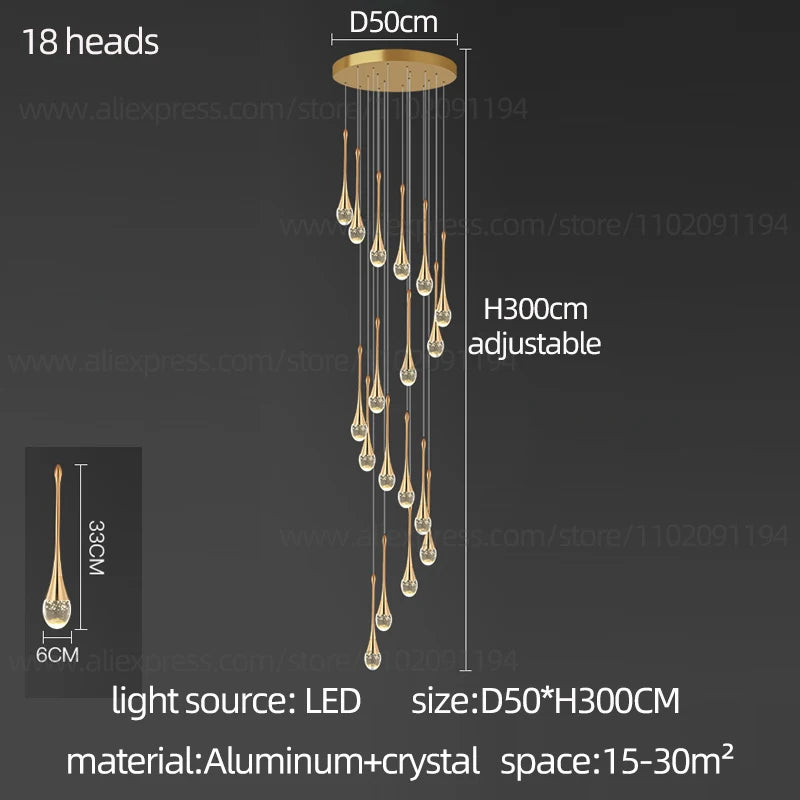 Crystal Chandelier Modern Villa Living Room Chandelier Hanging Lamp LED Crystal Lamp Exhibition Hall Staircase Pendant Lamp