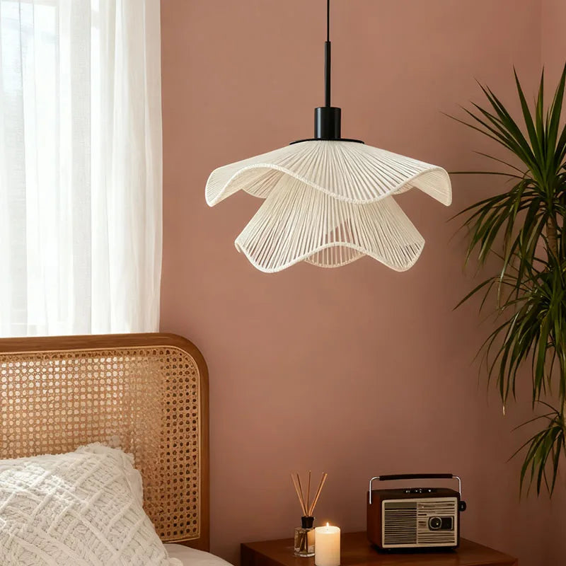 Handmade Rattan Flower Pendant Lamp - Organic LED Chandelier for Living Room