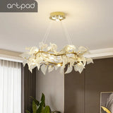 Modern Glass Leaf Pendant Chandelier for Living Dining Room Branch French Colorful Ceramics Leaf Pendant Light Kid Bedroom