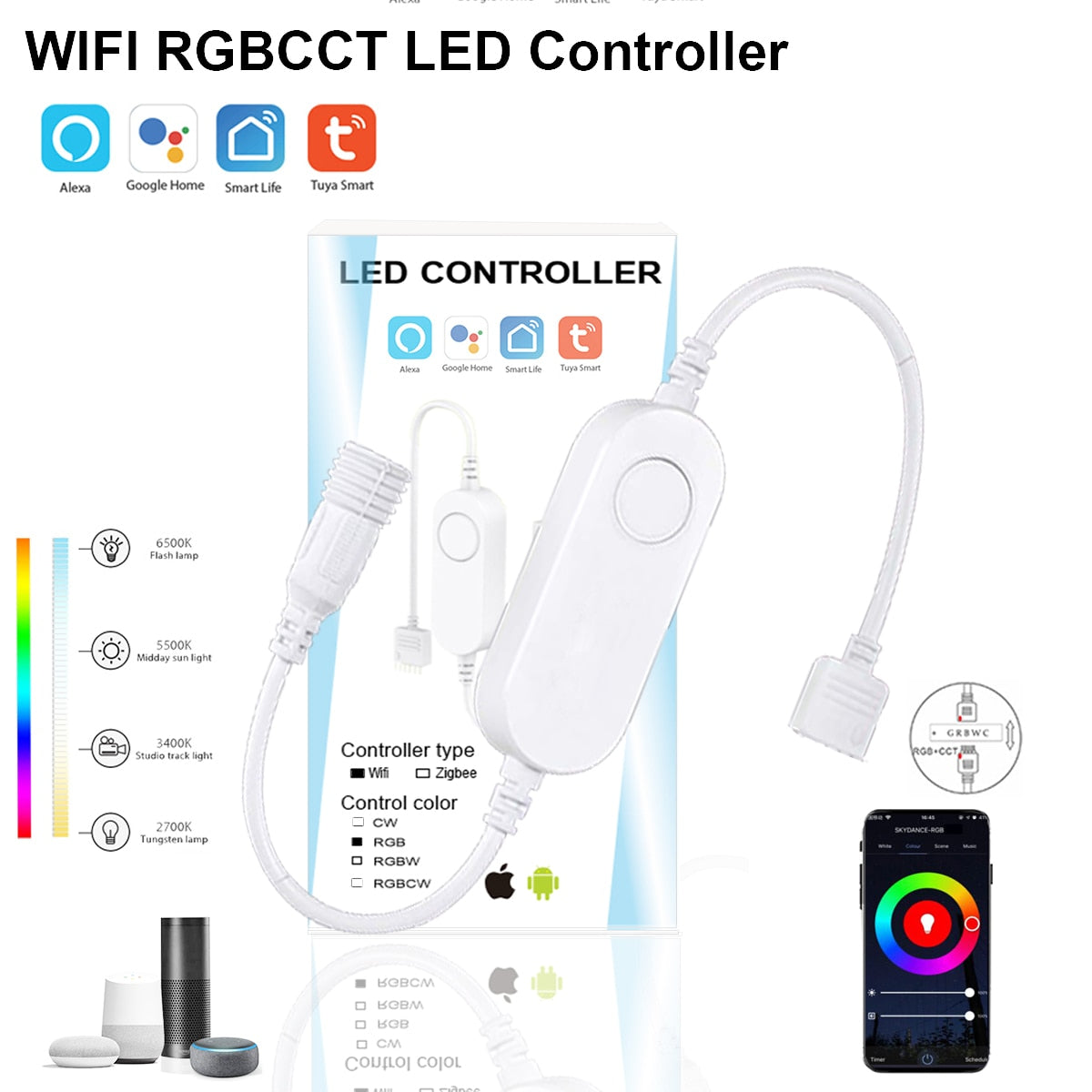 Smart Life APP 5-24V -DW/CCT/RGB/RGBW led Light Strip Wireless Remote Controller Smart Home work with Alexa Google Home