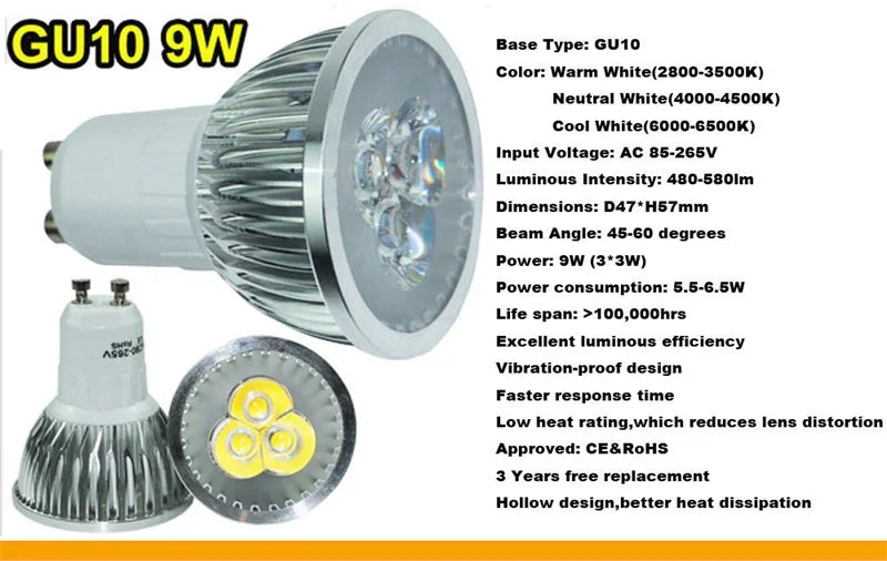 High Brightness LED Spotlight Bulb - E27 E14 GU10 MR16 Base (9W 12W 15W)