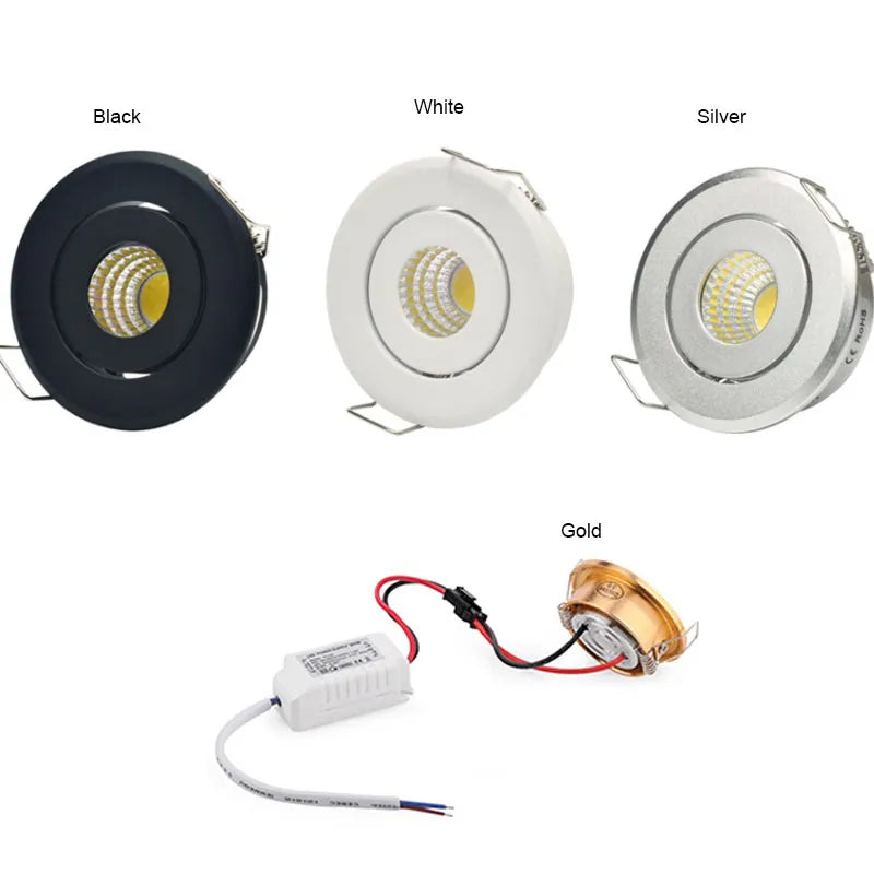 Dimmable Led Downlight COB Ceiling Spot Light 3w 85-265V Recessed Indoor Ceil Lamp Angle Adjust Under Cabinet Jewellery Wardrobe