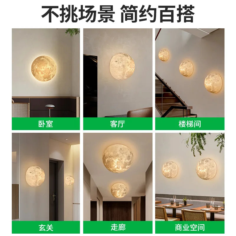 Bedroom Wall Light 3D Moon Bedside Wall Lamp Moon Light Atmosphere Hallway Decorative Background  Creative Lighting Luminaira