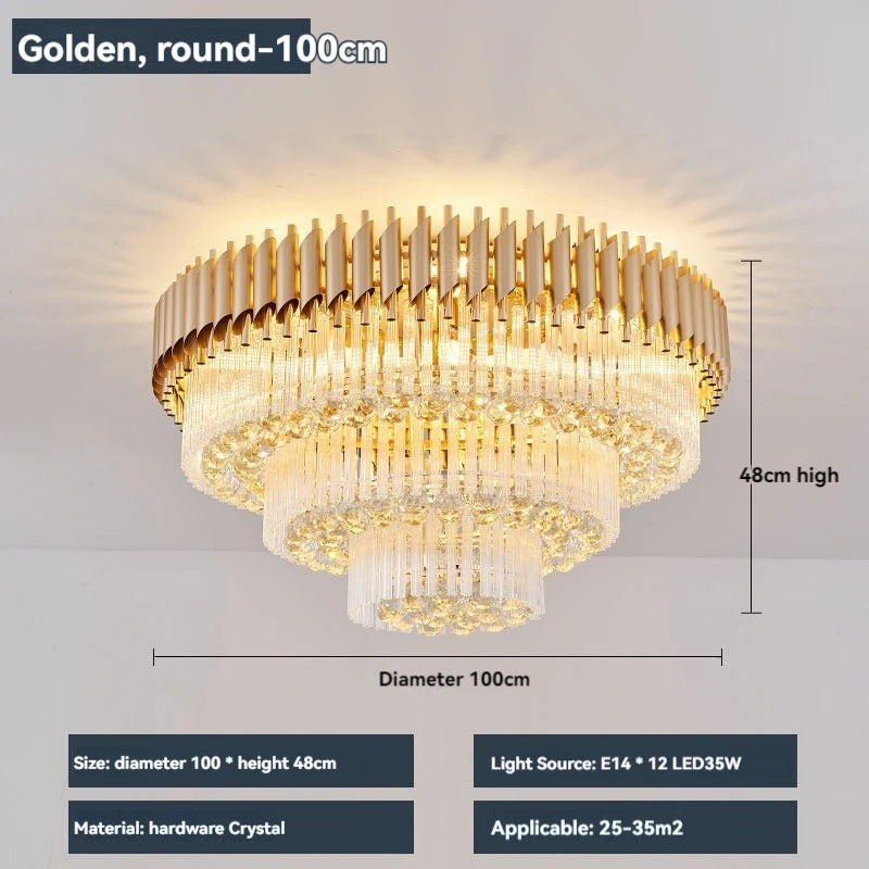 Modern round square layered crystal chandelier black gold luxury Led ceiling lamp living room main lamp villa foyer lighting