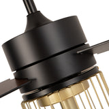 48 Inch Black/White Ceiling Fan 3 Blades 1 Light with Metal Wire-Caged Lampshade and Remote Control for Bedroom