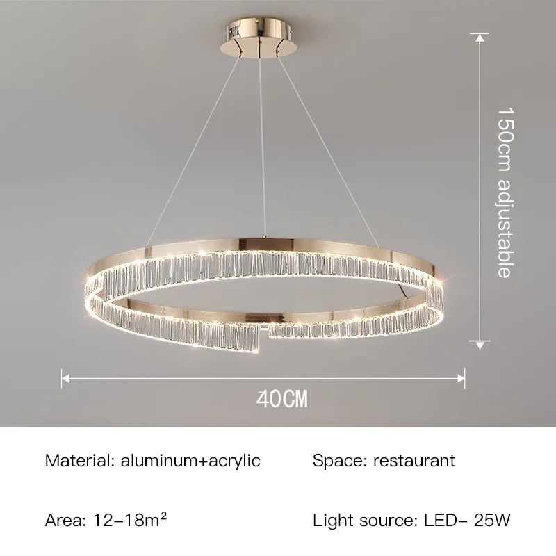 Modern Luxury Style Led Chandelier For Living Room Bedroom Dining Room Pale Gold Luster Lamp Round Ring Design Pendant
