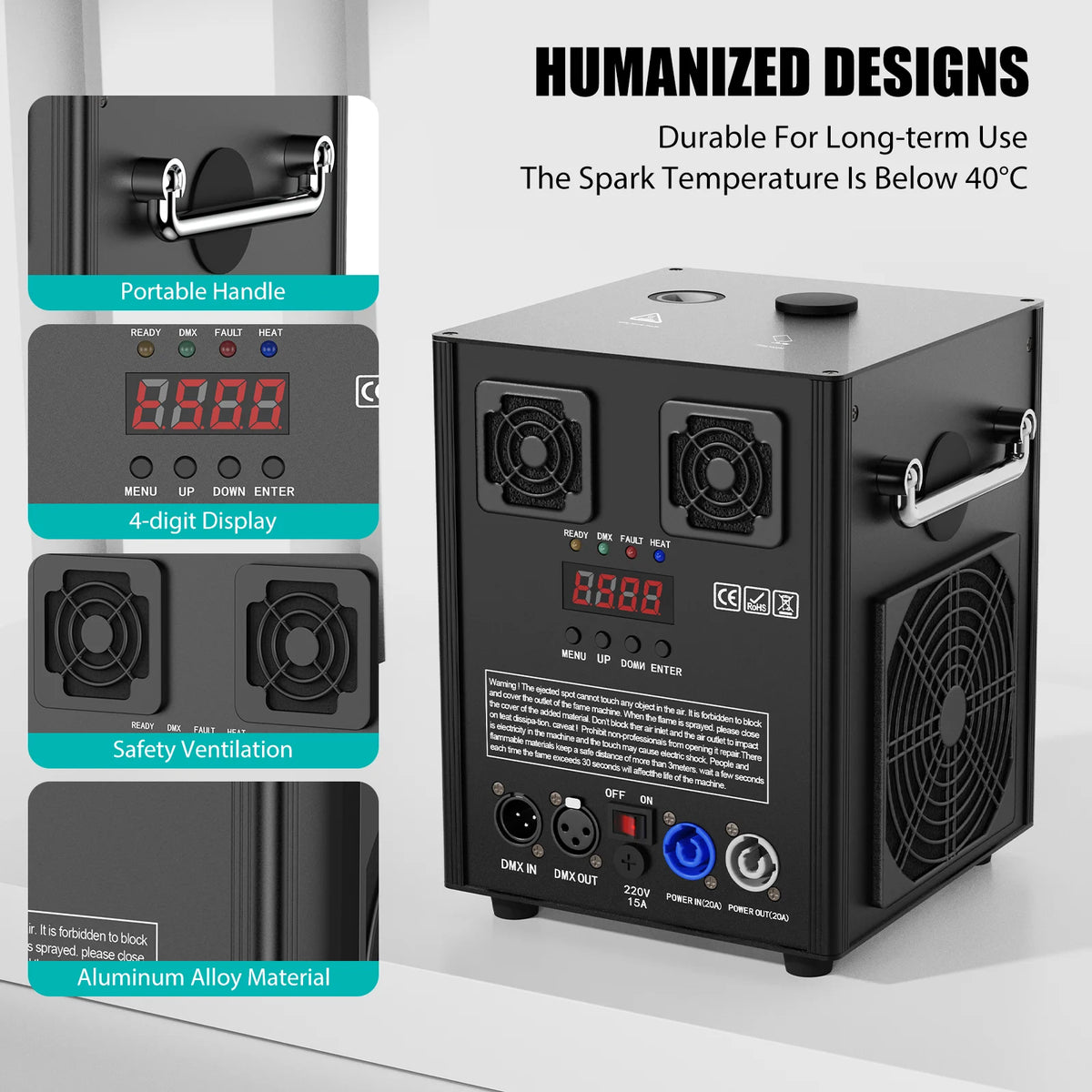 700W Cold Spark Machine (DMX Controlled, Top-Spraying) - Indoor/Outdoor Safe Electronic Stage Effect Machine Fixture for Weddings, Concerts & DJ Shows