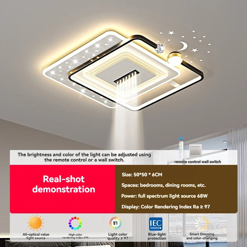 Modern LED Ceiling Light with Adjustable Spotlights - Dimmable Smart Fandelier Chandelier with Remote Control for Living Room